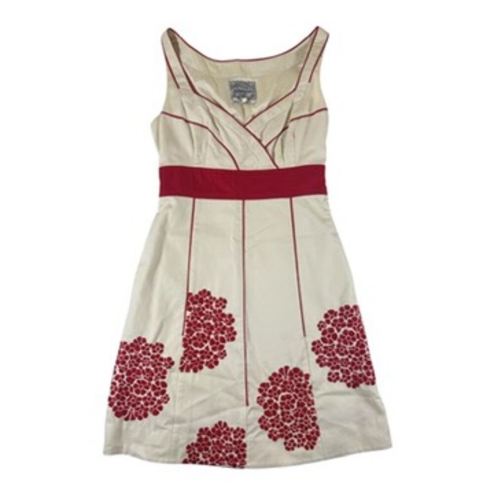 Floreat for Anthropologie Cream and Red Embroidered Dress
